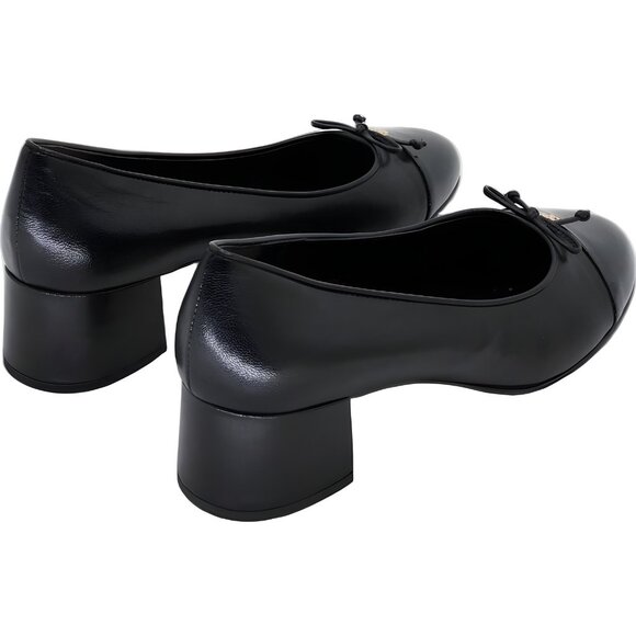 Tory Burch Cap-Toe Ballet Pumps Black Block Heel Women's US 8 - Picture 3 of 6